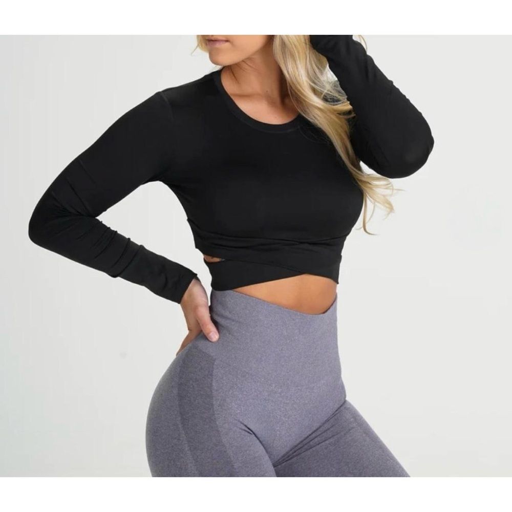NVGTNβBlack Crossbody Long-Sleeve Crop Topβ